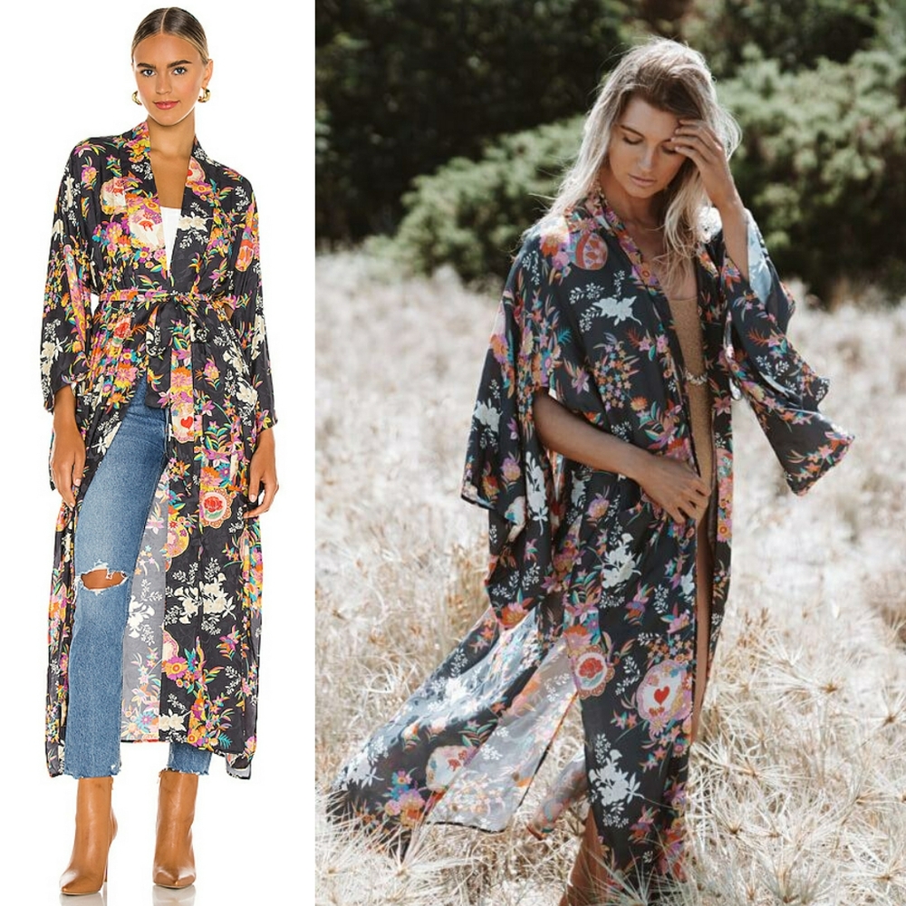 Spell Designs Leo Maxi Robe Kimono Charcoal S / M - Picture 8 of 16